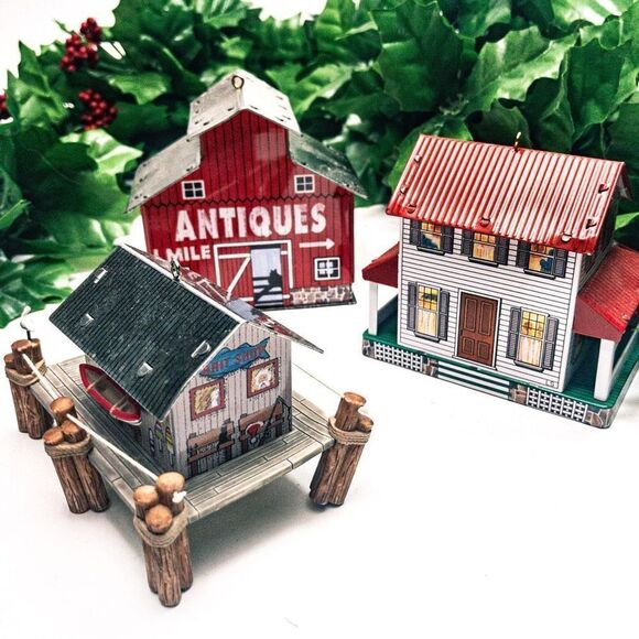 Hallmark Keepsake Yuletide Central & Town & Country Tin Litho Train Set Decor - Picture 7 of 14